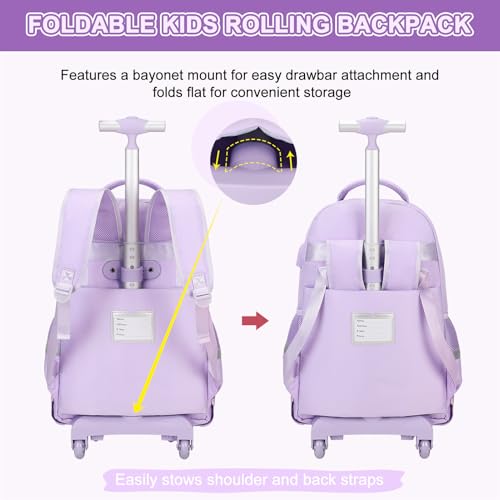 Scothen Rolling Backpack for Girls, Girls Backpack Set with Lunch Box & Pencil Pouch for Teen Girl Kids Children Elementary Middle School, Bookbag Daypack Laptop Travel Backpack with Wheels (Purple) - color: Purple