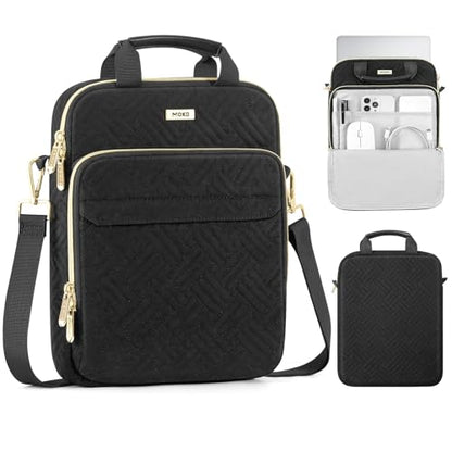 MoKo 13-14 in Puffer Laptop Sleeve Bag for 13-inch New Mac Air M5/Neo A18 Pro, 14-inch Mac Pro M5/M4/M3/M2/M1, 13.8“ Surface, Puffy Laptop Carrying Case with Handle & Shoulder Strap, Black - color: Black, size: 13.3-14 Inch