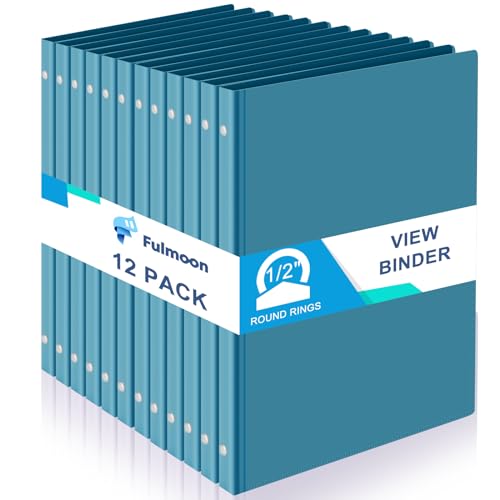 Fulmoon 12 Pcs Economy View 3 Ring Plastic Binder 12.2 x 9.8 Inch Plastic Round Ring Binders with Pockets Notebinder for Meetings for Home, Office, School(Turquoise, 1/2 Inch) - color: Turquoise, size: 1/2 Inch