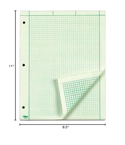 TOPS Engineering Computation Pad, 8-1/2" x 11", Glue Top, 5 x 5 Graph Rule on Back, Green Tint Paper, 3-Hole Punched, 200 Sheets (35502)