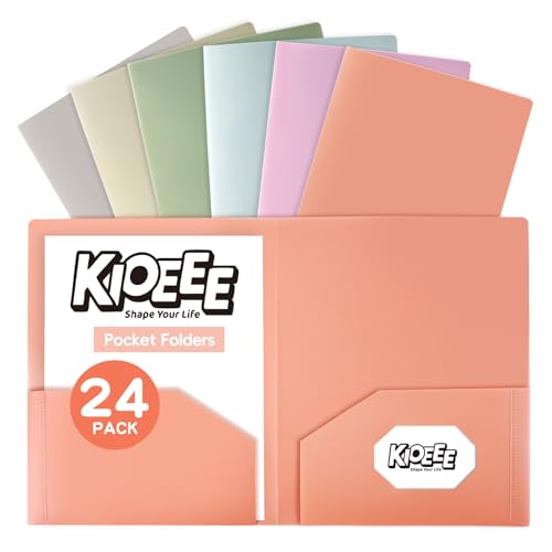 24Pcs Plastic Folders with Pockets (Pastel Colors),Fit Letter Size Paper,Durable Heavy Duty,2-Pocket Folder for School Office or Home,Durable Acid-Free Poly,Back to School Supplies Bulk
