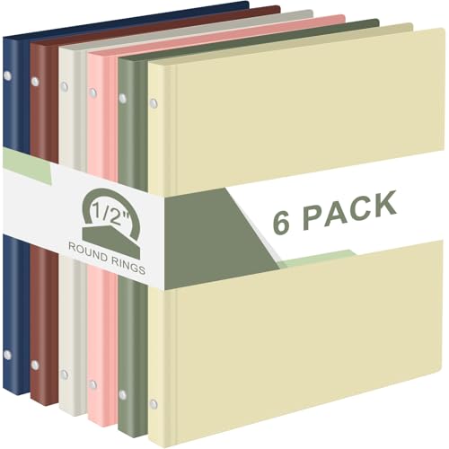 Fulmoon 6 Pack Plastic 3 Ring Binder Assorted Colors Economy Flexible Round Ring Presentation Binders with Pocket for Office School Meeting(0.5 Inch,Morandi Colors) - color: Boho Color, size: 0.5 Inch