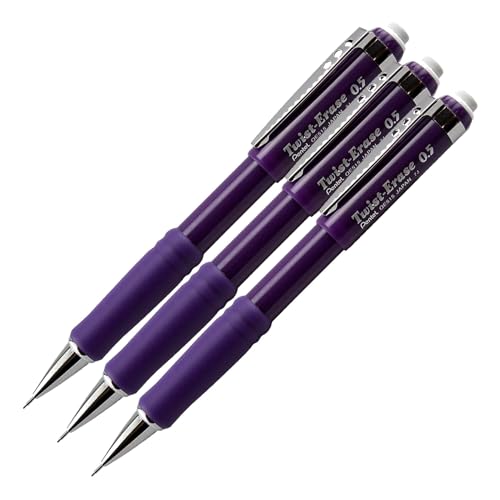 Pentel Automatic Pencil with Twist Eraser, 0.5 mm, Violet Barrel (QE515V) (Pack of 3) - size: 1 Count (Pack of 3)