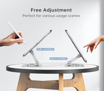 Orlian Tablet Stand Adjustable with 360° Swivel Base Aluminum Tablet Stand Holder for iPad/Samsung/iPad Pro Air Mini/Galaxy/Switch, Sliver - color: Silver