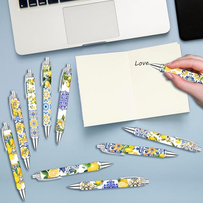 Idealmuzik Capri Lemon Ballpoint Pens Set – Mediterranean Lemon Design Pens for Office, Students & Stationery Lovers – Smooth Writing Pens for Journaling, Notes & Gifts – Bright Aesthetic, 10 Pack - style: New Capri lemon