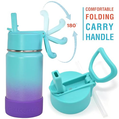 CHILLOUT LIFE 12oz Kids Insulated Stainless Steel Water Bottle with Leak Proof Straw Lid & 144 Stickers - color: Caribbean Lily, style: 12 oz
