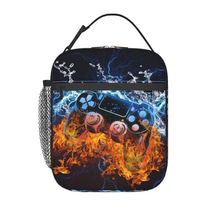 Video Game Lunch Box Fire and Water Game Lunch Bag Insulated Portable Reusable Lunch Tote Kit Waterproof Cooler Bag for Men Women Picnic Office Collega Travel Working - color: Games