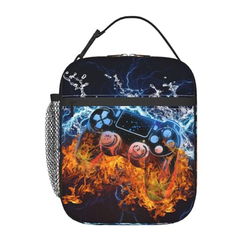 Video Game Lunch Box Fire and Water Game Lunch Bag Insulated Portable Reusable Lunch Tote Kit Waterproof Cooler Bag for Men Women Picnic Office Collega Travel Working - color: Games