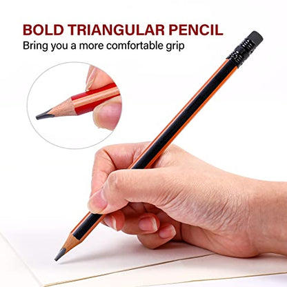 Fat, Thick, Strong Triangular Presharpened 2B Pencils, Jumbo Wood Pencils with Eraser for Beginners, Writing, Drawing, Kids, Art, Sketching and Shading(Black, 6 Count) - color: Black, style: 2B Lead