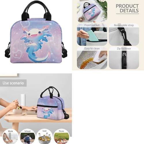 CLOHOMIN Adorable Axolotl Kids Backpack Set 3PCS with Lunch Box 3rd Grade/4th Grade Cute Book Bag and Lunch Bag for Girls Age 5-6Schoolbag Set of 3 Insulated Water Bottle Carrier with Strap - color: Adorable Axolotl