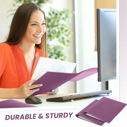 Yeaqee 80 Pcs Plastic Folders with Pockets and Prongs Plastic Folder 2 Pockets 3 Prongs with Business Card Slot Back to School Folders for Students, Teachers, Office Workers (Dark Purple) - color: Dark Purple