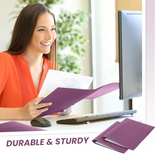 Lincia 100 Pcs Plastic Folders with Pockets and Prong Folders with Prongs 2 Pockets for Office, School for Students, Teachers, Office Workers(Dark Purple) - color: Dark Purple