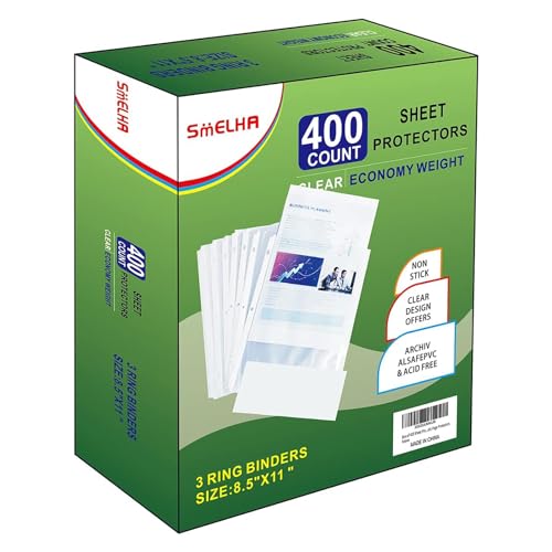 Sheet Protectors 400 Page,Page Protector 8.5" x 11" ，Upgraded Clear Plastic Page Protectors,for 3 Ring Binder, Top Loading Paper Protector with Reinforced Holes,Holds Multiple Sheets，Letter Size - size: 400 PACK