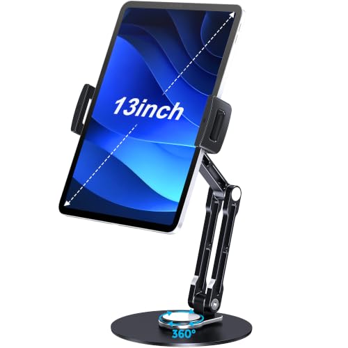 Heavy Duty Tablet Stand, 360° Rotation iPad Holder Stand for Desktop | Adjustable Aluminum Two Arm Bracket Fit For 4.7''-13" Tablets, iPad Pro/Air/Mini, Galaxy Tab, Surface Pro, Kindle Fire - size: Long-Two Arm for Desk