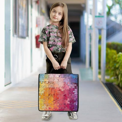 Kigai Jigsaw Puzzle Pattern 3 Ring Zipper Binder 1.5 inch D Ring Binder Organizer with Shoulder Strap Multi-Pocket Expanding File Folder Tote Bag for School Office