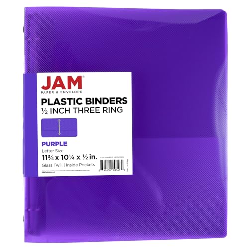 JAM PAPER Plastic 0.5 inch Binder - Purple 3 Ring Binder - Sold Individually - color: Purple, size: 0.5 inch