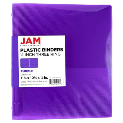 JAM PAPER Plastic 0.5 inch Binder - Purple 3 Ring Binder - Sold Individually - color: Purple, size: 0.5 inch