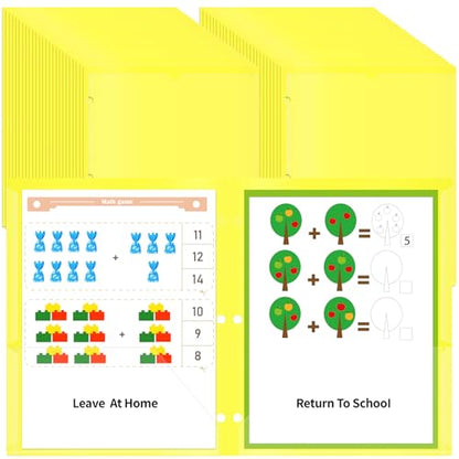 50 Pcs 3 Holes Home School Folders with Clear Front Pockets, 2-Pocket Classroom Communication Folder Homework Parent Teacher Folder Take Home Plastic Folders for Student (Yellow) - color: Yellow