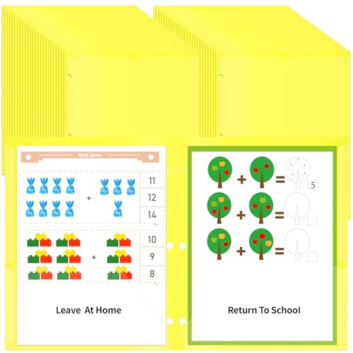 50 Pcs 3 Holes Home School Folders with Clear Front Pockets, 2-Pocket Classroom Communication Folder Homework Parent Teacher Folder Take Home Plastic Folders for Student (Yellow) - color: Yellow