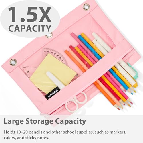 SPACEMATE Binder Pencil Pouch Case Box Bag for 3 Ring Binder School Supplies Girls Boys Kids, Clear Preppy Stuff Large Aesthetic Pen Organizer, Back to College Stationary, 1 Pack, Light Pink - color: Light Pink