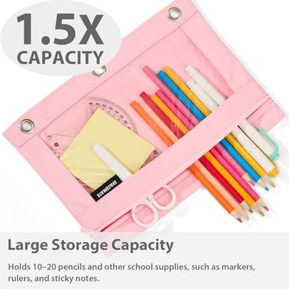 SPACEMATE Binder Pencil Pouch Case Box Bag for 3 Ring Binder School Supplies Girls Boys Kids, Clear Preppy Stuff Large Aesthetic Pen Organizer, Back to College Stationary, 1 Pack, Light Pink - color: Light Pink