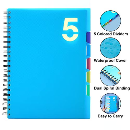 CAGIE 5 Subject Notebook & Discbound Notebook-2 pack, College Ruled A5 Notebook for School,Work