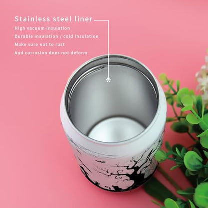 T&H XHome Halloween 10oz Stainless Steel Tumbler with Lid & Straw-Double Wall Vacuum Insulated Travel Mug Evil Cat Bat Wood Grain Water Bottle Coffee Beverage Drinks Cup - size: 10 Ounces