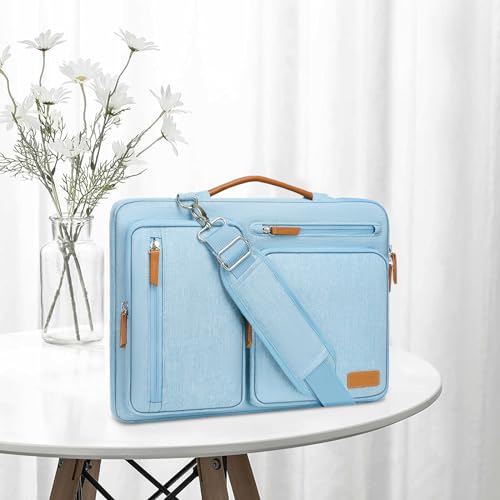 MOSISO 360 Protective Laptop Shoulder Bag,13-13.3 inch Computer Bag Compatible with MacBook Pro 14, HP, Dell, Lenovo, Asus Notebook,Side Open Messenger Bag with 4 Zipper Pockets&Handle, Air Blue - color: Air Blue, size: 13.3 inch