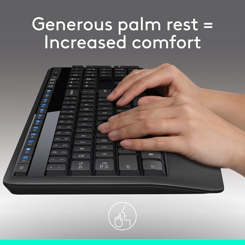 Logitech MK345 Full Size Wireless Keyboard and Mouse Combo - Black | Full size keyboard with integrated palm rest, compact right handed mouse, connect via single included USB-A Nano Receiver - size: 1 Pack, style: Combo