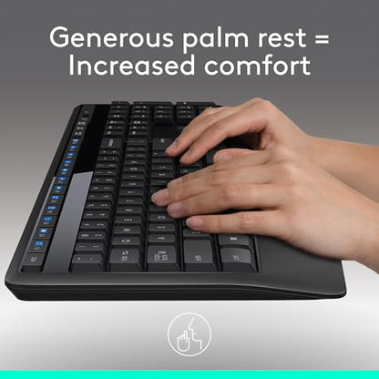 Logitech MK345 Full Size Wireless Keyboard and Mouse Combo - Black | Full size keyboard with integrated palm rest, compact right handed mouse, connect via single included USB-A Nano Receiver - size: 1 Pack, style: Combo