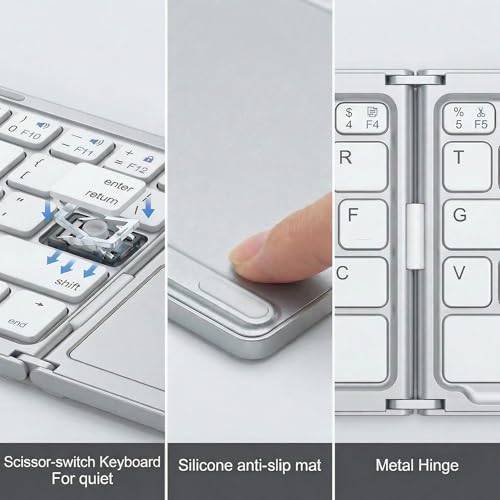 Bluetooth Foldable Keyboard with Touchpad, Tri-Fold Wireless Foldable Keyboard for iPad, Phone, Tablet, Auto Reconnect Portable Wireless Keyboard for Travel, Slim Magnetic Folding Keyboard Bluetooth - size: Silver With Touchpad