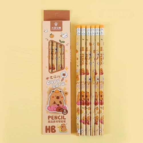 6PCS Wood Pencil Cartoon Pencils Drawing for Class Reward Drawing Sketching School Supplies Ergonomic Hexagonal - color: Little Boy