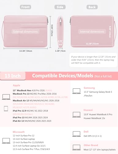 HYZUO 13 Inch Laptop Case Sleeve Bag for MacBook Air 13 M5 A3449 M4 M3 M2 M1 2026-2018, 13" MacBook Neo 2026 A3404, MacBook Pro 13 M2 M1 2026-2016, iPad Air/Pro 13, Surface Pro, XPS 13, Pale Pink - color: Pale Pink, size: 13 Inch