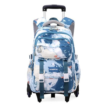 Kids Rolling Backpack for Girls School Backpack with Wheels for Boys Wheeled Bookbags Roller Trolley Bags for Primary Students, 6-Wheel Dark Blue - color: 6 Wheels Dark Blue