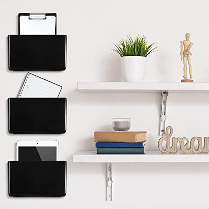 Colarr 8 Pcs Wall File Holder Organizer Plastic Wall Mount Mail Organizer with Screws Single Pocket Hanging Folder Paper Magazine Holder for Walls Office Home Classroom(Black) - color: Black
