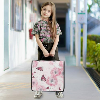 Pink Dandelion and Butterfly Zipper Binder 3 Ring 1.5 Inch School Binder Organizer with Shoulder Strap Handle File Folder Pockets Large Capacity Students Girl Boy Men Office Work - color: Pink Dandelion and Butterfly
