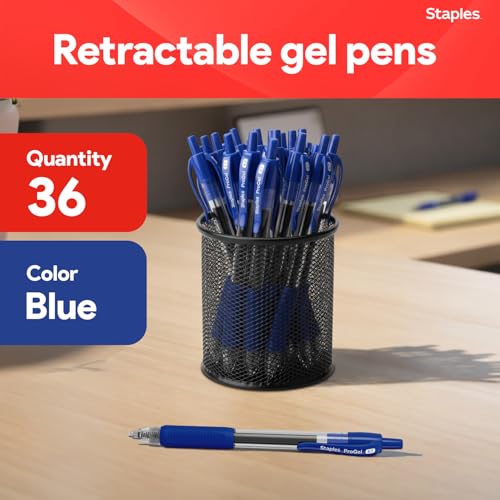 Staples ProGel Retractable Gel Pen, Fine Point, 0.7mm, Blue Ink, 36/Pack (ST62108) - color: Blue, size: 36 Pack, style: Fine Point