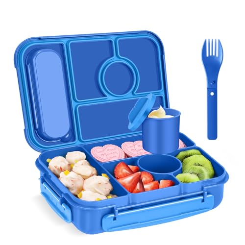 Amathley Bento Box Adult Lunch Box Kids,Lunch Containers for Adults/Kids/Toddler,5 Compartments Bento Lunch Box with Sauce Vontainers,Microwave & Dishwasher & Freezer Safe,BPA-Free (Navy) - color: Navy