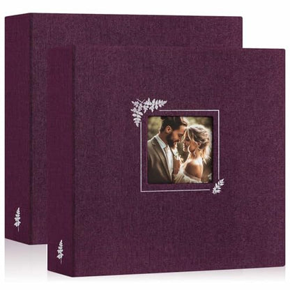 Lanpn 2 Packs Scrapbook Photo Album 12x12, Linen Window Design Cover Top Load 3 Ring Folder Binder Photo Book Photobook 12 x 12 inch with 30 Plastic Sleeves 60 Pages (Purple) - color: Purple, size: 12x12"/2PK