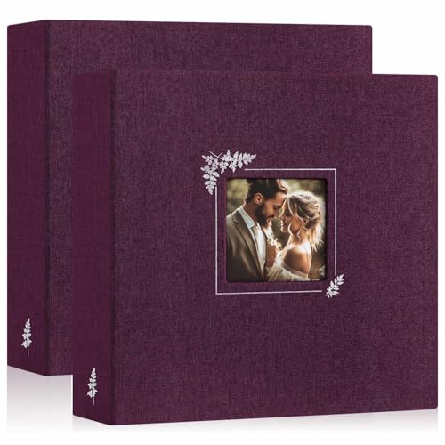 Lanpn 2 Packs Scrapbook Photo Album 12x12, Linen Window Design Cover Top Load 3 Ring Folder Binder Photo Book Photobook 12 x 12 inch with 30 Plastic Sleeves 60 Pages (Purple) - color: Purple, size: 12x12"/2PK