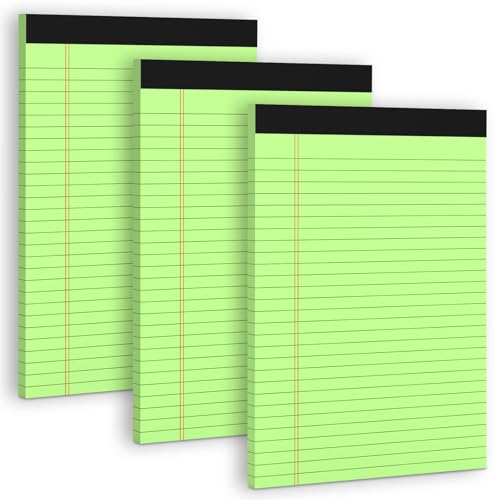 3 Pack Colored Legal Pads 8.5 x 11 Wide Ruled Note Pads, Green Notepads Writing Pads 30 Sheets/Pad, Perforated Lined Paper Note Pad 8.5 x 11 of Paper Notebook To-Do List for School & Office Supplies - color: Green