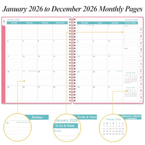 Daily Planner 2026 Full Page Per Day- 2026 Daily & Monthly Planner from January 2026 to December 2026, Day Planner 2026 with 12 Months Tabs, 8.5" x 11", Pink - color: Pink, size: 8.5" x 11"