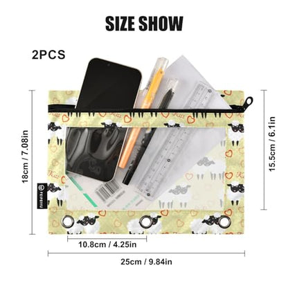 ZAZYXTJ Cute Sheep Binder Pencil Pouchs 3 Ring with Zipper Clear Window Office Organizers bag for School Students Teacher Supplies 2 Pack - color: Sheep