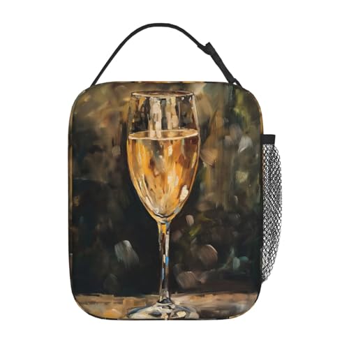 Vintage Glass Lunch Box,Reusable Elegant Wine Glasses Oil Painting Design Insulated Lunchbag Gifts for Adults,Women,Men,Polyester Cooler Lunchbox for Office,Work,Picnic,Travel,Beach - color: lunch box 111
