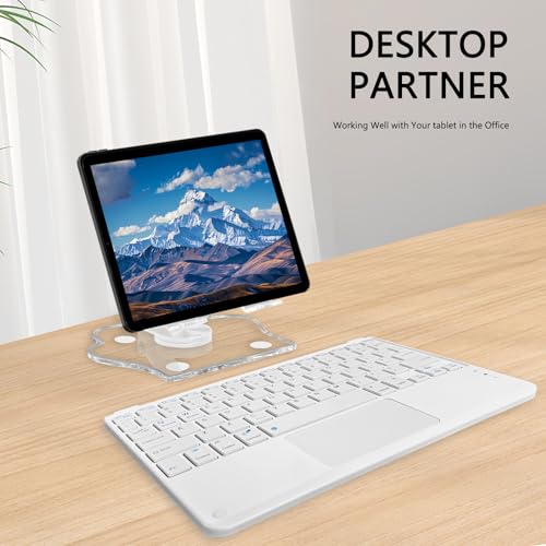 for Bluetooth Keyboard Touchpad Built, Cute Tablet Stand Adjustable & Foldable, Wireless Rechargeable Bluetooth for iPad, iPad Pro/Mini/Air, Samsung Xiaomi Tablets, etc - White - color: C-Touchpad Keyboard-White