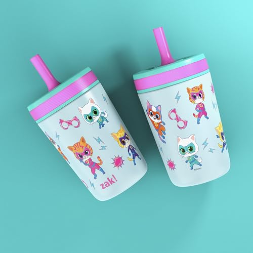 Zak Designs SuperKitties Kelso Toddler Cups For Travel or At Home, 12oz Vacuum Insulated Stainless Steel Sippy Cup With Leak-Proof Design is Perfect For Kids (Ginny, Sparks, Buddy, Bitsy) - color: SuperKitties (Ginny, Sparks, Buddy, Bitsy)