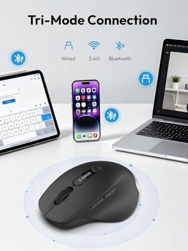 XBG B18Pro Tri-Mode Wireless Mouse with LED Display, Bluetooth 5.0/2.4G/Wired Ergonomic Mouse, 4800 DPI Silent Rechargeable Computer Mouse for Laptop, iPad, Mac, Windows, Office & Business, Black - style: B18 Pro-Black