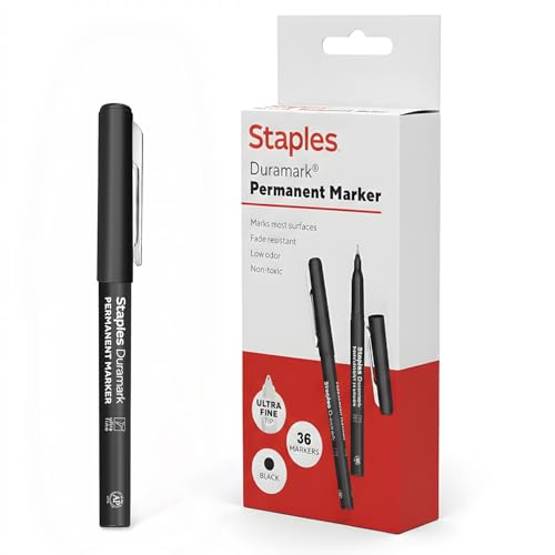 STAPLES Permanent Markers, Ultra Fine Tip, Black, 36 Pack – Duramark Precision Markers for Detailed Writing & Labeling - color: Black, size: 1 Count (Pack of 36), style: Ultra Fine