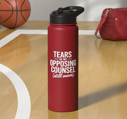 Tears of My Opposing Counsel Funny Lawyer Graduate Stainless Steel Insulated Water Bottle - color: Red