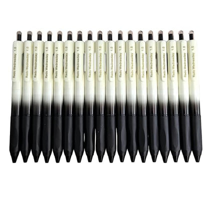 Fengtaiyuan Retractable Gel Pens, 1.0mm Bold Point Quick Dry Black Ink, 18 Pack Gradient Black-White Barrel with Ergonomic Non-Slip Grip, Smooth Writing for Grading Highlighting Signing Office School - color: BlackFRW10P18